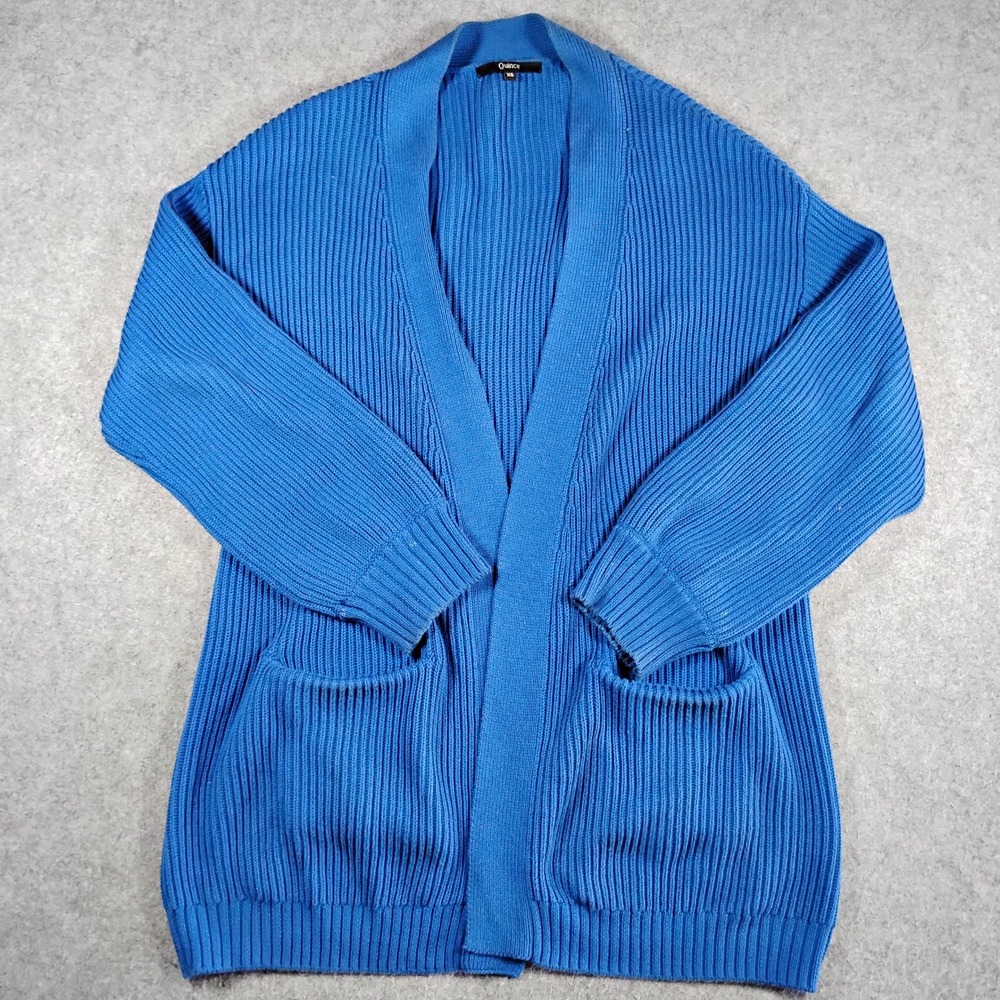 Quince Organic Cotton Oversized Cardigan Womens XS Blue Fisherman Rib Open Front